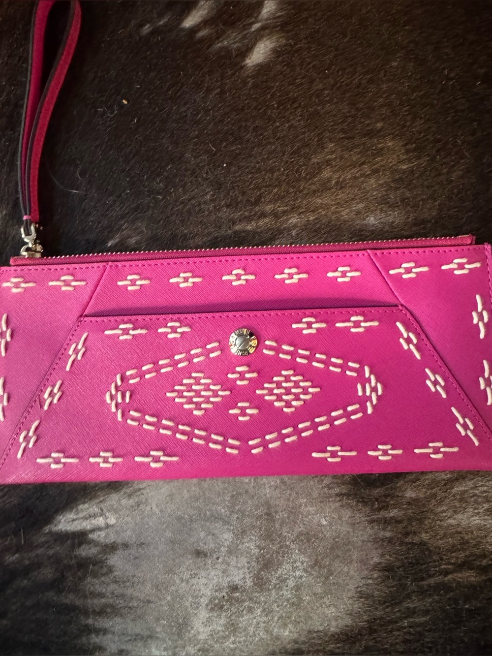 henri bendel Hot Pink Embroidered Wristlet Clutch